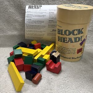Pressman Blockhead Stacking Game Wooden Blocks Cracker Barrel 2001 Complete READ